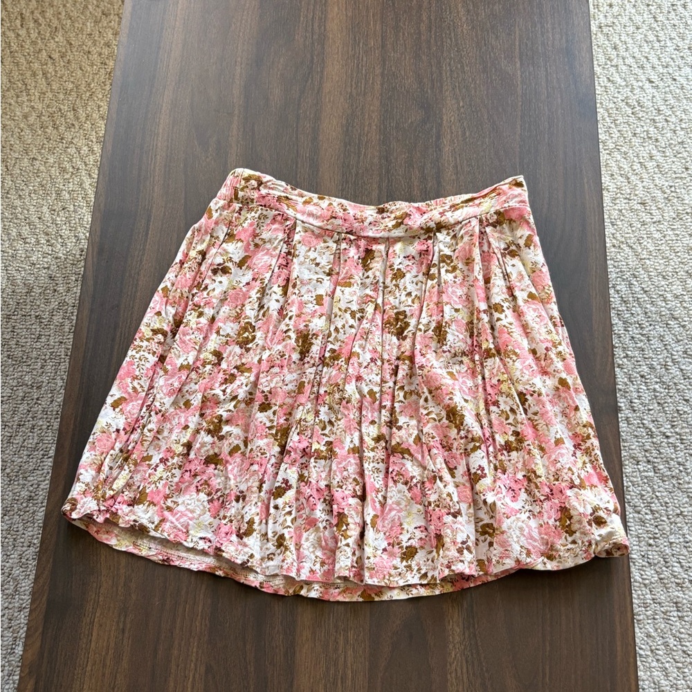 Pink and White Pleated Mini Skater Skirt